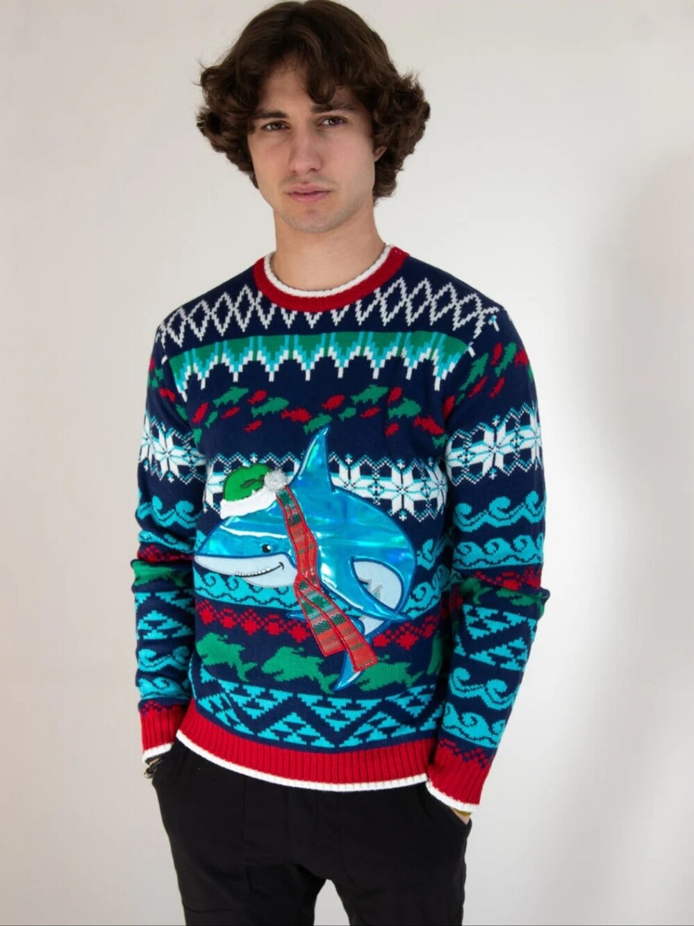 Blizzard Bay Men's Holiday Shark Sweater featuring a 3D MBlizzard Bay M